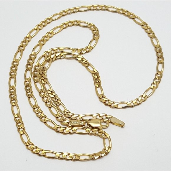 Unique 14K Karat Solid Yellow Gold Designer Figaro Link Chain Necklace 18.50" L